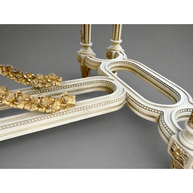 1970 French Louis XVI Cream Gold Beech Center Table For Sale - Image 4 of 12