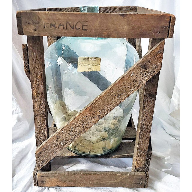 Wood French Demijohn Wine Bottle in Crate For Sale - Image 7 of 10