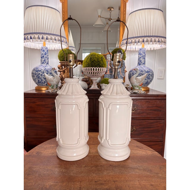 Off-white Mid 20th Century Asian Style Chinoiserie Blanc De Chine Pagoda Lamps - a Pair For Sale - Image 8 of 8