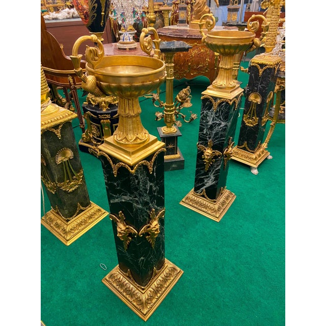 Black 1960s Pair of Louis XVI Empire Style Marble & Bronze Jardinieres / Pedestal For Sale - Image 8 of 8