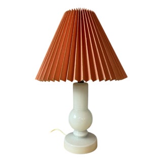 White Glass Table Lamp with Pink Shade For Sale