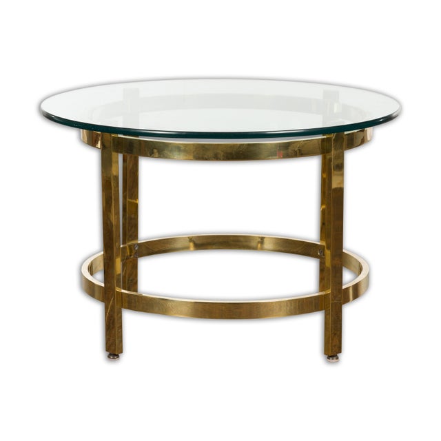 Mid-Century Modern 1950s Midcentury Italian Brass Side Table with Round Glass Top For Sale - Image 3 of 11