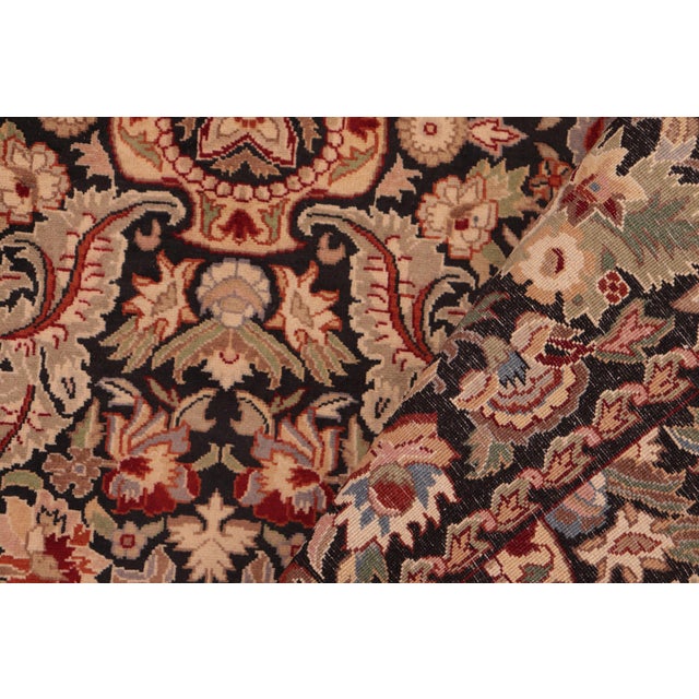 Textile Art Nouveau Floral 1990's Doop Pak-Persian Black/Green Wool Rug - 6'3'' X 9'1'' For Sale - Image 7 of 9