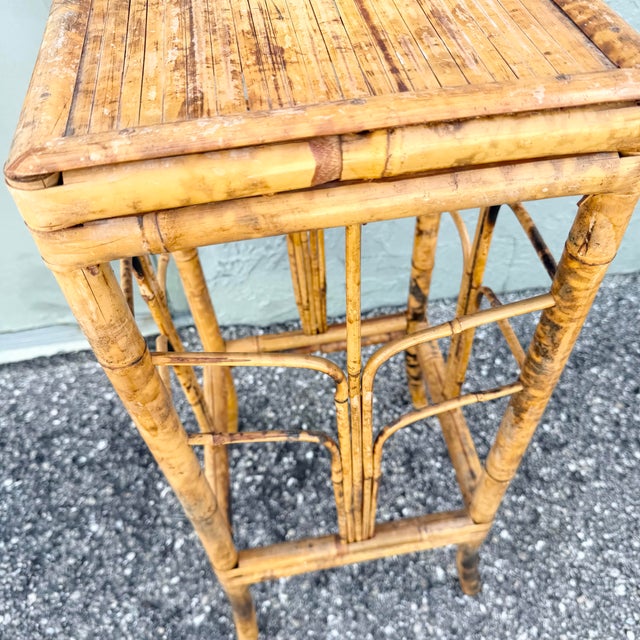 Mid 20th Century Vintage Burnt Tortoise Shell Finished Bamboo Pedestal/Plant Stand For Sale - Image 5 of 7
