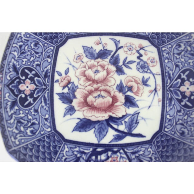 Late 20th Century Vintage Genuine Imperial Imari Small Ornamental Plate Japan Japanese Blue White Pink Scalloped Edge For Sale - Image 5 of 6