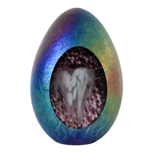 Vintage Roger Vines Iridescent Glass Egg Paperweight 1997
