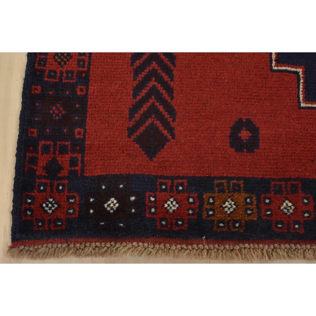 Baloch Rug 3’10” X 6’5” Red Wool Vintage Tribal Hand-Knotted Oriental Carpet For Sale - Image 11 of 14