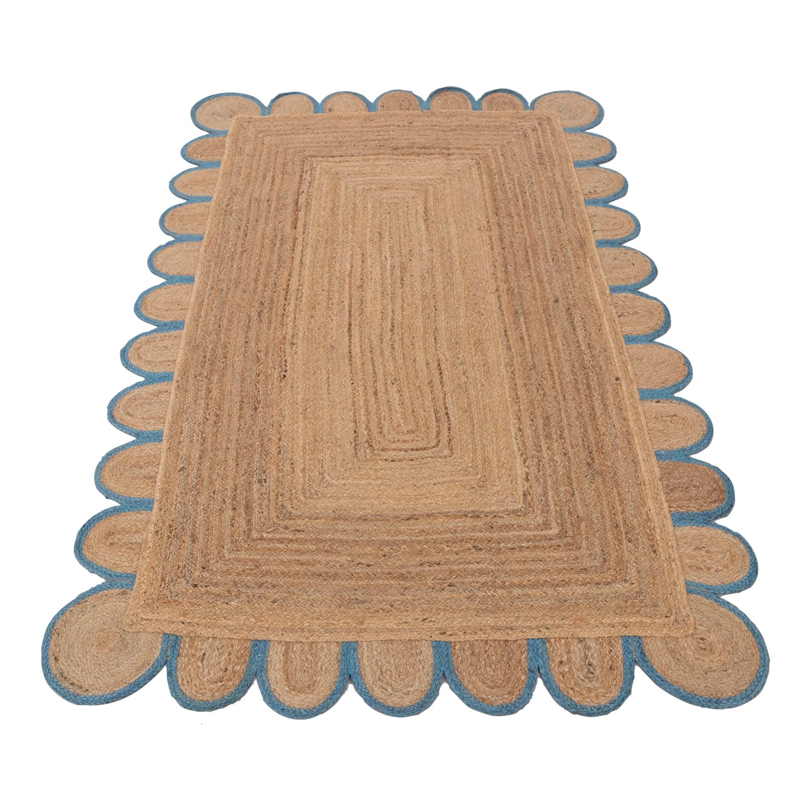 French Blue Scallop Edge Jute Rug 3x5 Ft. Chairish
