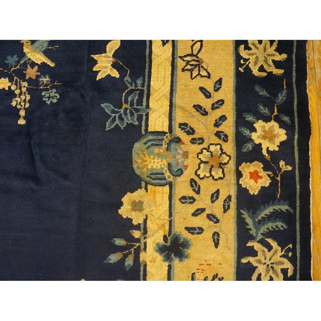 Traditional Navy Blue Floral Deco Antique Chinese Peking Wool 8' 8'' X 11'4' Rug For Sale In New York - Image 6 of 11