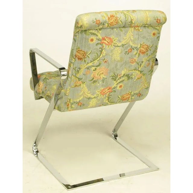 Four Channeled & Button Tufted Chrome Z-Frame Dining Chairs For Sale In Chicago - Image 6 of 10