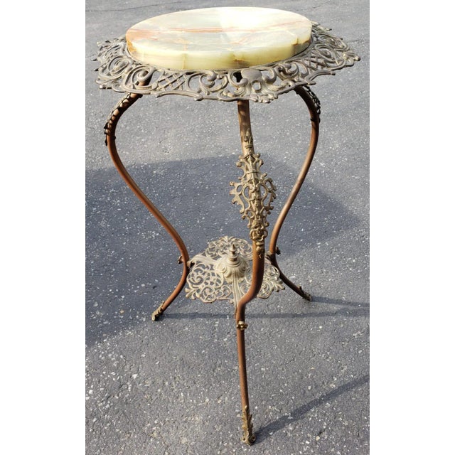 Metal 1970s Carved Iron With Stone Top Plant Stand For Sale - Image 7 of 7