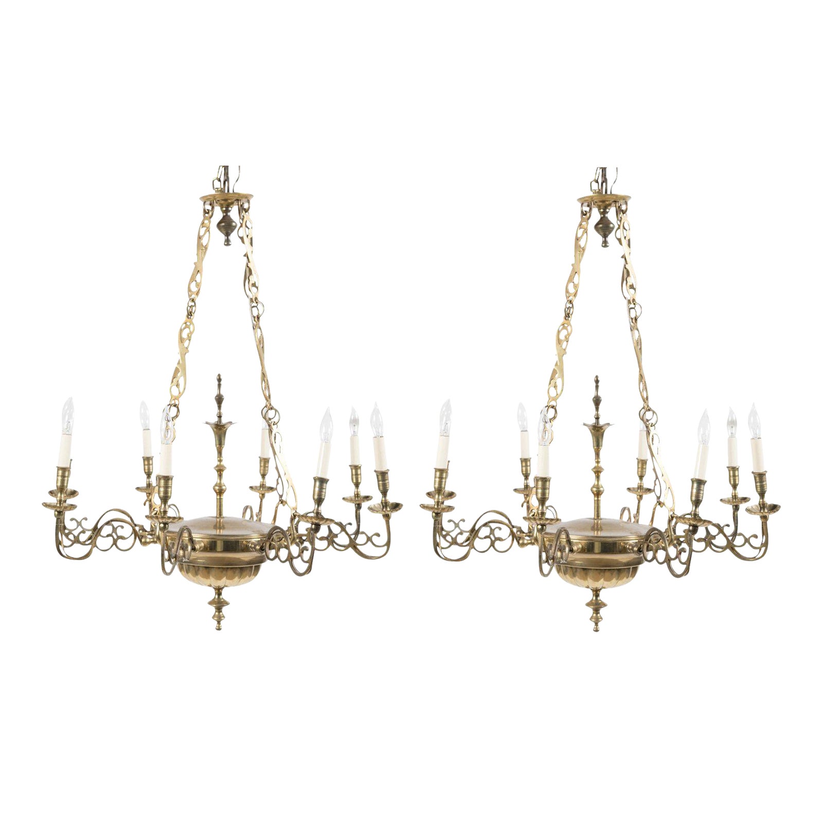 Queen Anne Style Brass Chandeliers Pair Chairish