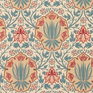 Morris & Co. Iris & Rose Wallpaper in Indigo/Crimson For Sale