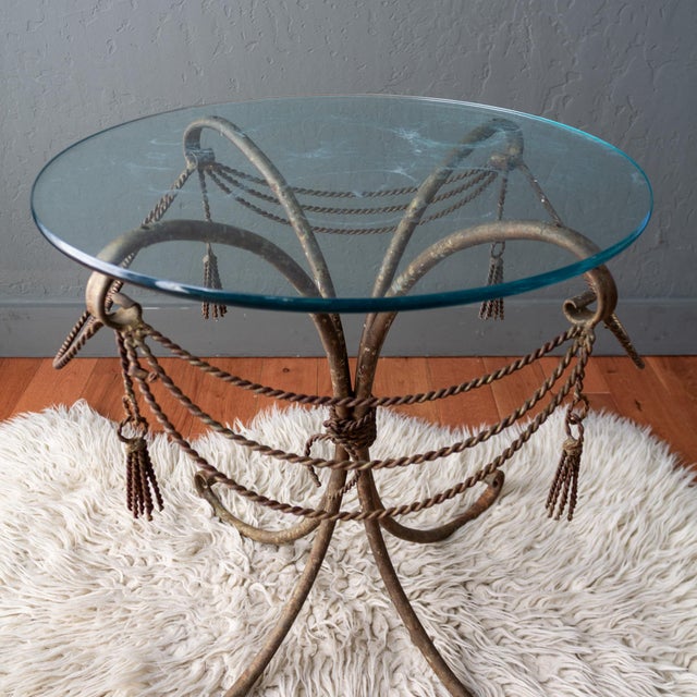 Italian Brass Rope and Tassel Rustic Outdoor Drinks Table For Sale - Image 17 of 18