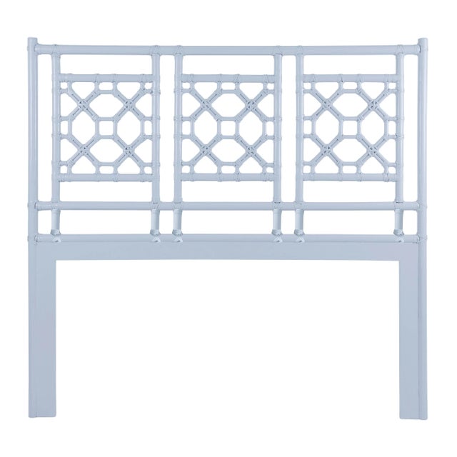 Chinoiserie Lattice Back Headboard Queen - Blue For Sale - Image 3 of 3