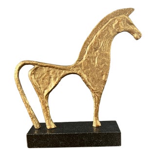 Modern Brass & Marble Horse Sculpture For Sale