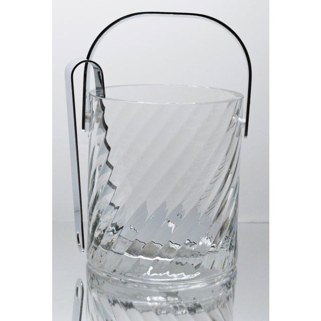 Orrefors Sweden Helena Crystal Fluted Ice Bucket With Detachable Handle 3 Pieces. Wonderful fluted swirl bucket with steel...