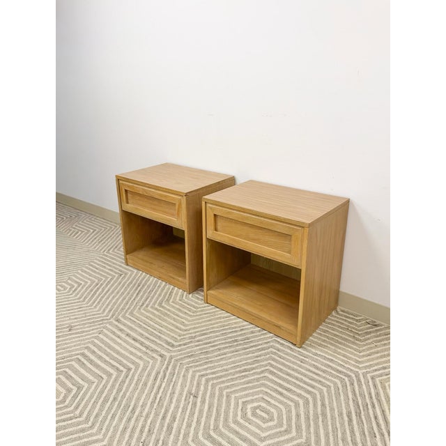 Mid-Century Modern Mid 20th Century Thomasville Blonde Oak Nightstands Pair of Vintage Drawers Storage For Sale - Image 3 of 17