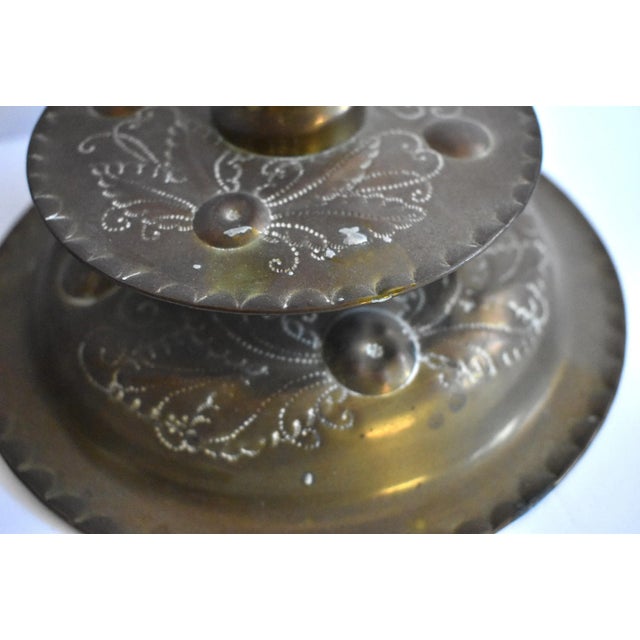 17th Century Pair of Antique 17th-Century Swedish Hammered Brass Candlesticks For Sale - Image 5 of 7