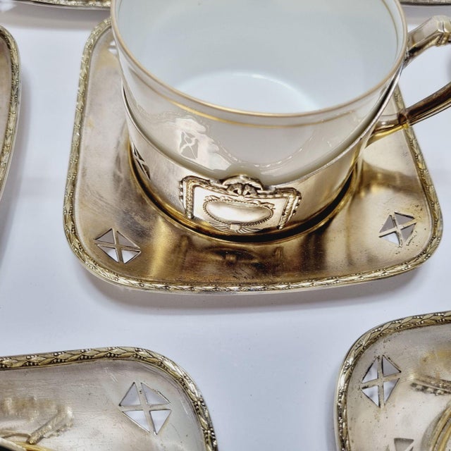 Art Deco Silver-Plated Argentor Tea Set with Karlsbad Porcelain Liners, 1930s, Set of 20 For Sale - Image 17 of 18