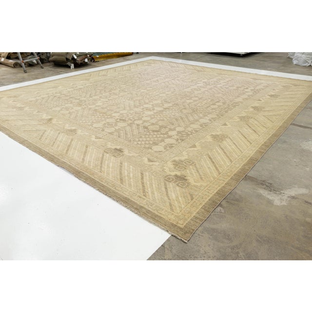 Hand-Knotted Khotan Inspired Transitional Wool Rug - Neutral Earth Tones 18x20 For Sale - Image 9 of 11