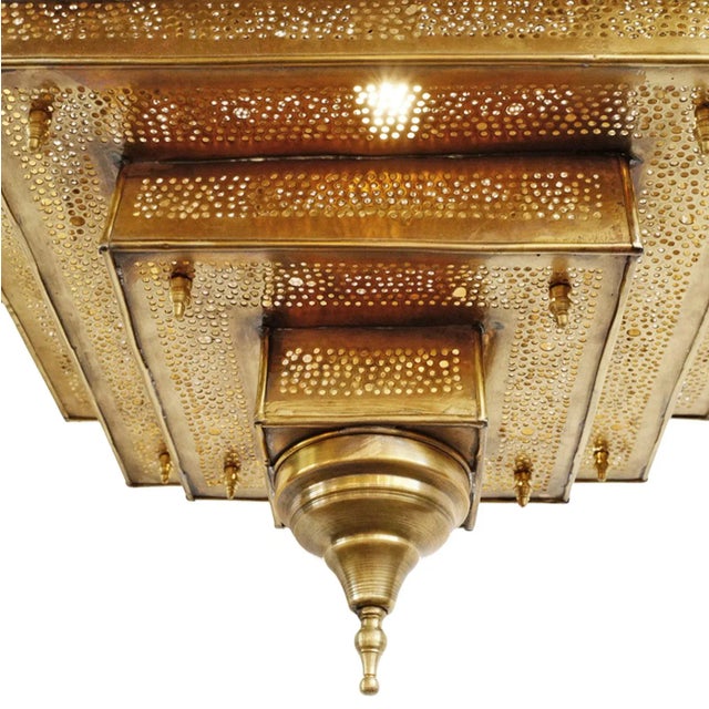 Moroccan Vintage Brass Pyramid Dot Pendant Light Large For Sale - Image 3 of 7