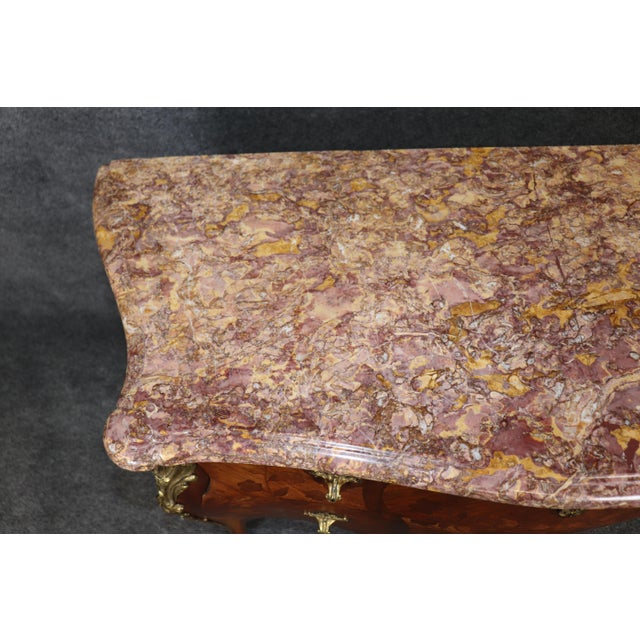 French Antique French Louis XV Style Bronze Ormolu Mounted Marble Top Commode For Sale - Image 3 of 13