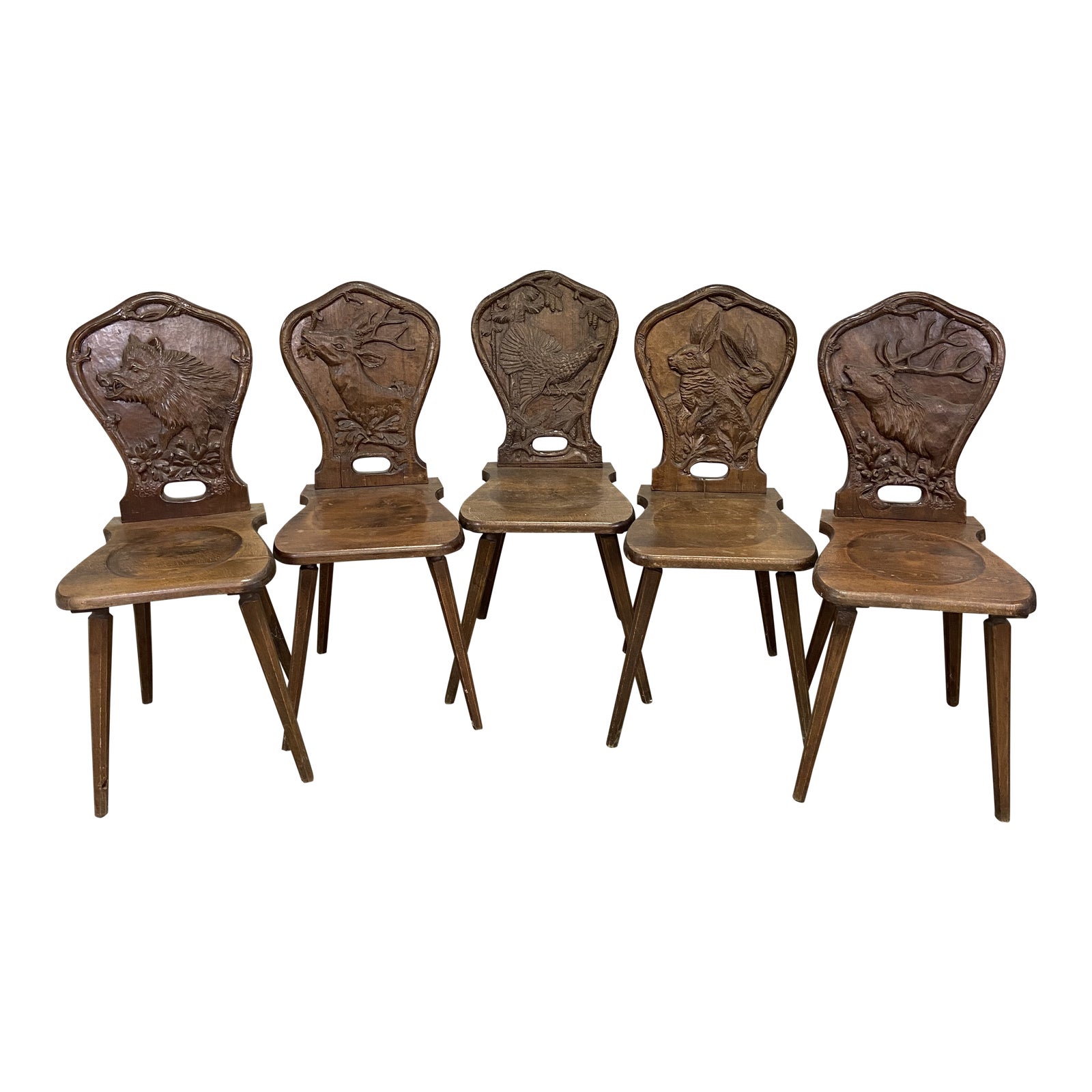 German Carved Black Forest Chairs Set Of 5 Chairish