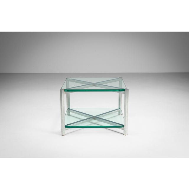 Mid-Century Modern Two-Tier Glass Side Table with Aluminium Frame, 1970s For Sale - Image 3 of 13