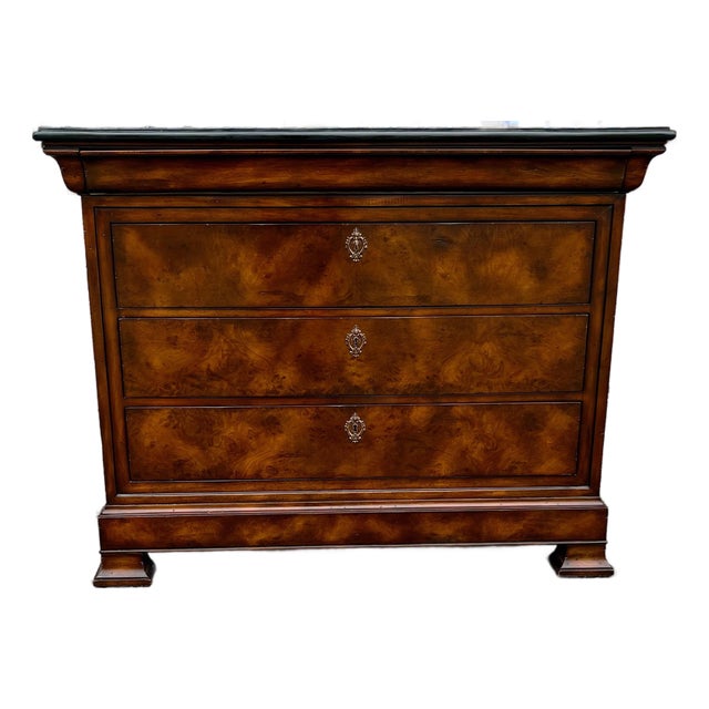Late 20th Century Maitland-Smith Burlwood & Black Marble Neoclassical Commode For Sale