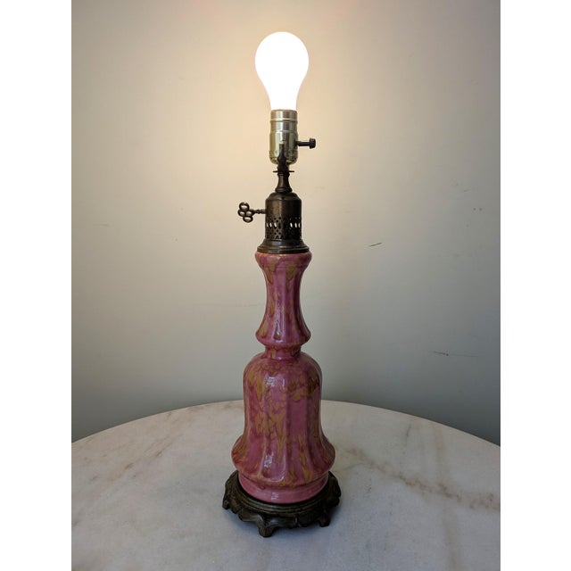 Antique Art Pottery Drip Glaze Table Lamp For Sale - Image 4 of 5