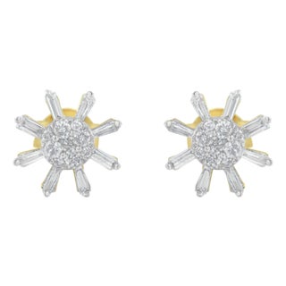 10k Yellow Gold Round and Baguette Diamond Stud Earring (0.50 cttw, H-I Color, I2-I3 Clarity) For Sale