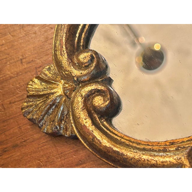 Mid-Century Petite Italian Florentine Giltwood Rococo Wall Mirror For Sale In New Orleans - Image 6 of 11