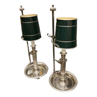 Pair of 19th Century French Silverplate Bouillotte Lamps For Sale