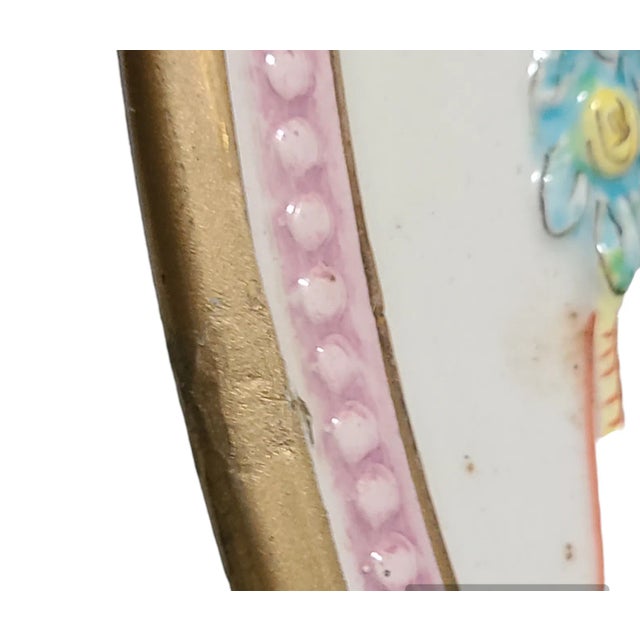 Large Vintage Capodimonte Italian Relief Charger Wall Plate Floral Garland Cherubs Marked For Sale - Image 9 of 11