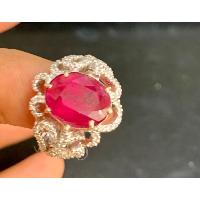 4 Carat Natural Ruby and Diamond 18 Karat White Gold Cocktail Ring For Sale - Image 18 of 18
