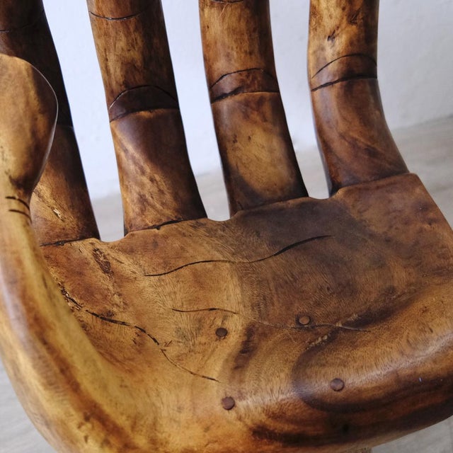 Carved Wooden Sculpture Chair in the Shape of a Hand, 1980s For Sale - Image 6 of 18