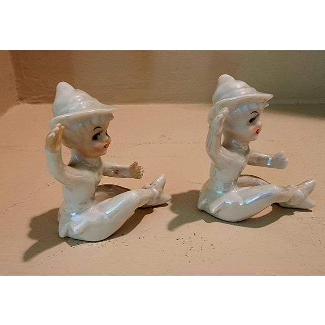 1950s Vintage Pixie Elves Figurine Candle Huggers Holders. Mid-Century Iridescent Lusterware. Made in Japan For Sale - Image 5 of 6