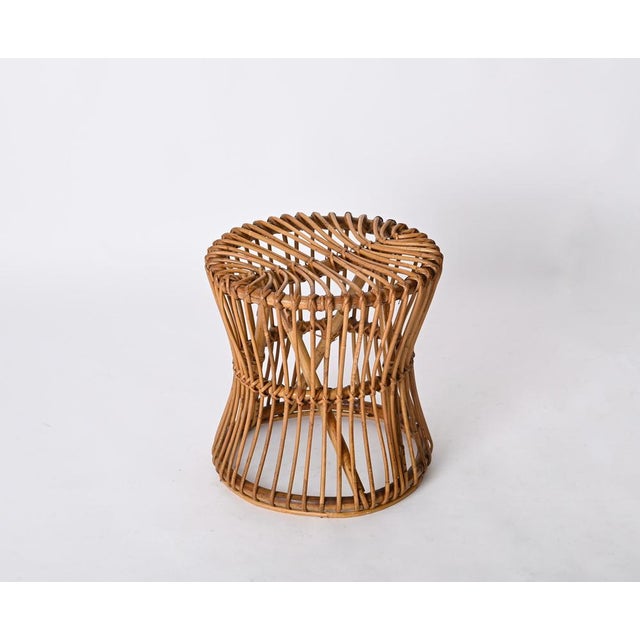 Wood Mid-Century French Riviera Stool in Rattan and Woven Wicker, 1960s For Sale - Image 7 of 12