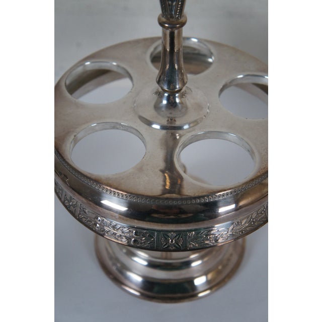 Antique Reed & Barton Silver Plate Etched Glass Cruet Condiment Caddy Set- 6 Pieces For Sale - Image 6 of 12