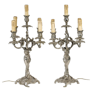 Louis XV Style Silver Plated Bronze Candelabra, 19th Century, Set of 2