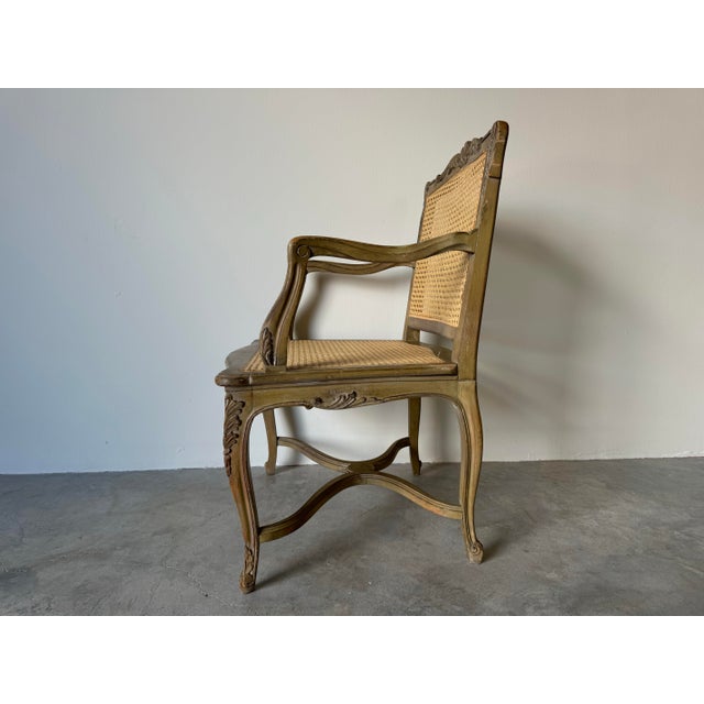 Brown 1970s Hollywood Regency French Louis XV Style Carved Wood Cane Fauteuil Armchair For Sale - Image 8 of 12