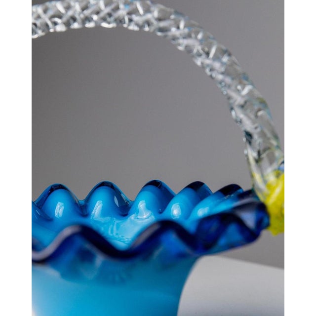 Mid-Century Blue and Yellow Murano Glass Bowl with Handle, Italy, 1970s For Sale - Image 6 of 13