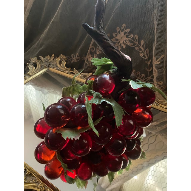 Plastic Vintage Mid-Century Modern Cherry Red Lucite Grape Cluster Centerpiece For Sale - Image 7 of 9