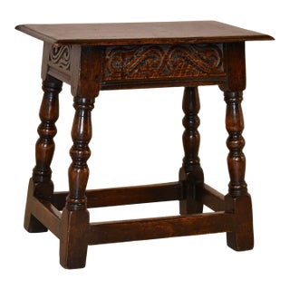 19th Century English Carved Oak Joint Stool For Sale