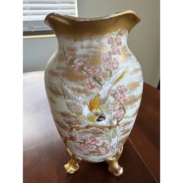 Art Deco Late 19th Century M. Redon Limoges Gold Green Parrot Vase For Sale - Image 3 of 6