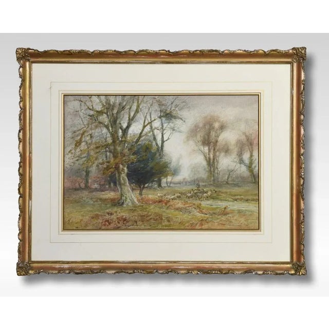 W. Ramsey, Shepherd with Flock, 19th Century, Watercolour, Framed For Sale - Image 6 of 6