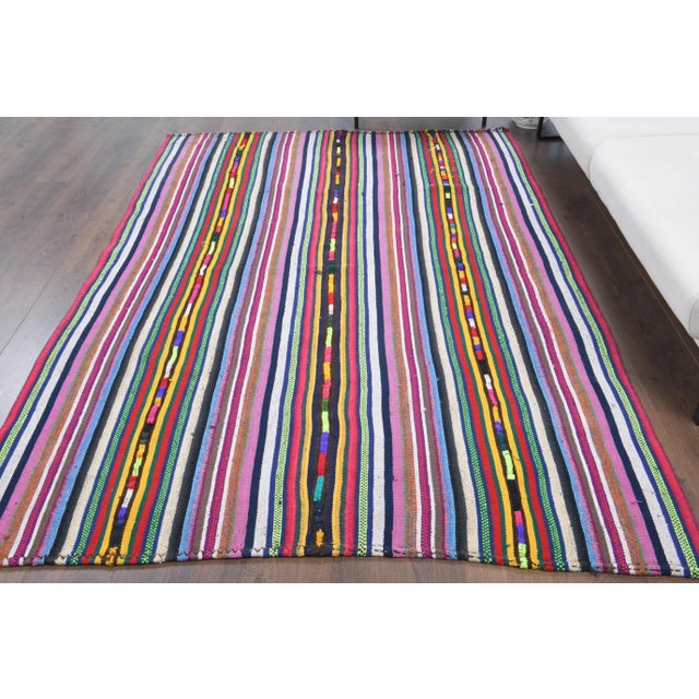 Vintage Turkish Hand-Knotted vintage rug is a semi-antique vintage kilim area rug.'70s Eastern region of Turkey's unique...