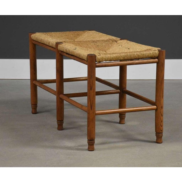 Mid-Century Modern 1970s Danish Oak Seagrass Bench For Sale - Image 3 of 9