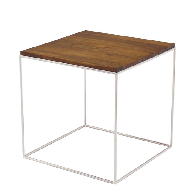 Brown Solid Stainless Steel Chrome Cube Nesting End Side Step Occasional Tables Set For Sale - Image 8 of 10